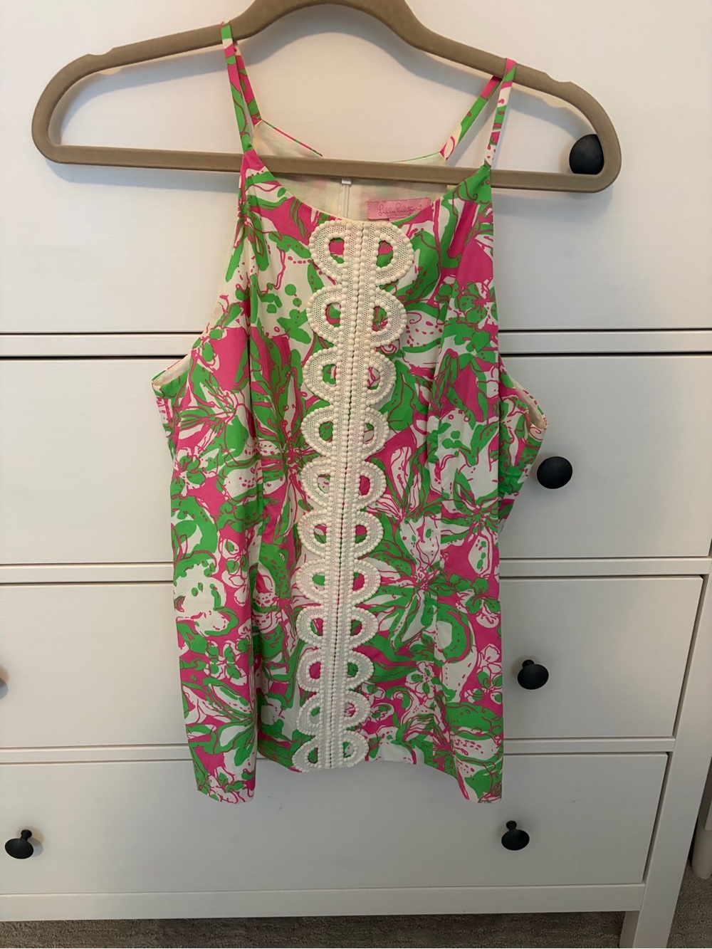 **SOLD**Lilly Pulitzer Pink Green White Floral Beaded-Trim Tank Top
